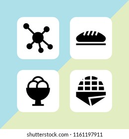 pastry icon. 4 pastry set with molecular, dessert, stroopwafel and bread vector icons for web and mobile app