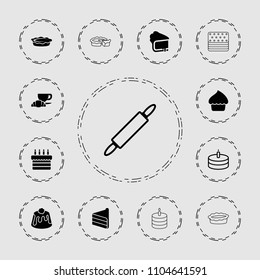 Pastry icon. collection of 13 pastry filled and outline icons such as coffee and croissant, pie, cake, dough pin. editable pastry icons for web and mobile.