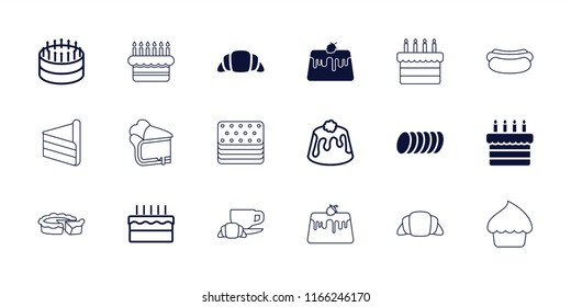 Pastry icon. collection of 18 pastry filled and outline icons such as cookie, cake, pie, croissant, coffee and croissant. editable pastry icons for web and mobile.