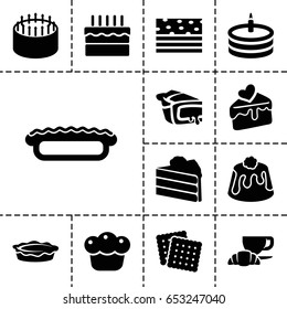 Pastry icon. set of 13 filled pastryicons such as cookies, cake, coffee and croissant, pie, cake slice