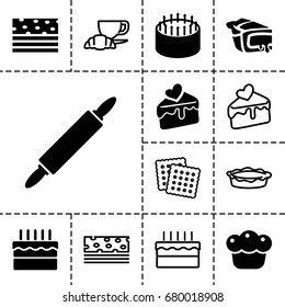 Pastry icon. set of 13 filled and outline pastry icons such as cake, pie, cake slice, dough pin, cookies, coffee and croissant