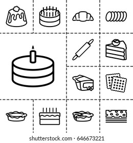 Pastry icon. set of 13 outline pastryicons such as cookies, croissant, pie, cake, cookie, dough pin