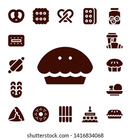 pastry icon set. 17 filled pastry icons.  Simple modern icons about  - Pretzel, Biscuit, Rolling pin, Pie, Croissant, Cakes, Samosa, Doughnut, Cookie, Birthday cake, Cookies