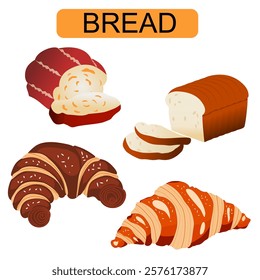 Pastry icon set. bread, buns, croissants. Croissants and buns, sweet pastries. Sweet bread vector set