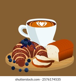 Pastry icon set. bread, rolls, croissants. Croissants and rolls, sweet pastries. Sweet bread vector set. coffee and pastries. coffee cup and cappuccino. Croissants and rolls, Sweet bread vector set