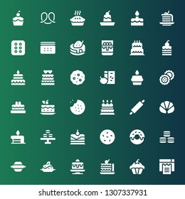 pastry icon set. Collection of 36 filled pastry icons included Cookies, Cupcake, Cake, Pudding, Rolling pin, Macarons, Donut, Cookie, Macaron, Birthday cake, Croissant, Biscuits