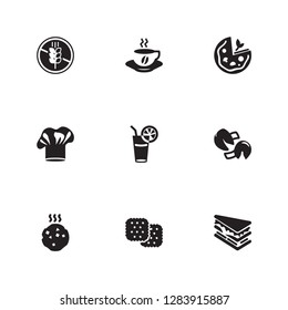 Pastry icon set and pizza with cookie, fortune cookie and cracker. Biscuit related pastry icon vector for web UI logo design.