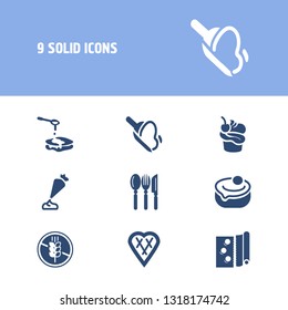 Pastry icon set and tasty with baking paper, cutlery and waffle. Cupcake related pastry icon vector for web UI logo design.