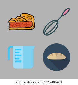 pastry icon set. vector set about baguettes, mixer, measuring cup and pie icons set.