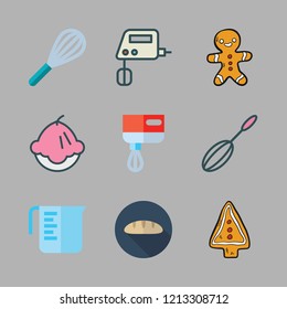 pastry icon set. vector set about measuring cup, baguettes, cookie and gingerbread man icons set.