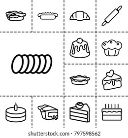 Pastry icons. set of 13 editable outline pastry icons such as cake, croissant, pie, cake slice, cookie