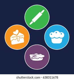 Pastry icons set. set of 4 pastry filled icons such as pie, cake slice