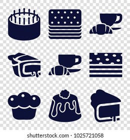 Pastry icons. set of 9 editable filled pastry icons such as cake, coffee and croissant, pie
