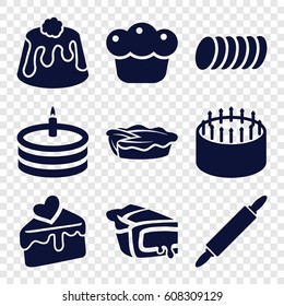 Pastry icons set. set of 9 pastry filled icons such as cake, pie, cake slice, cookie