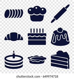 Pastry icons set. set of 9 pastry filled icons such as croissant, pie, cake, cookie