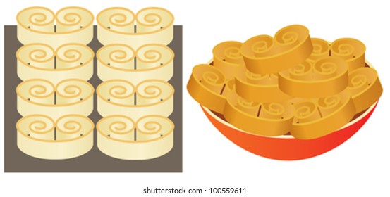 Pastry on a baking sheet and on plate