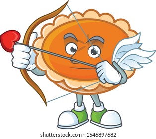 pastry orange pie character mascot with cupid