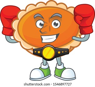 pastry orange pie character mascot with boxing