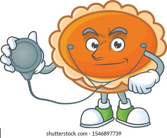 pastry orange pie character mascot with doctor