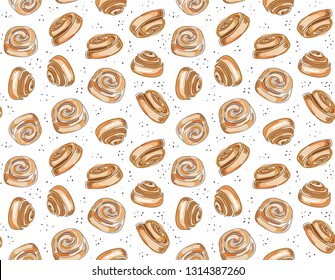 Pastry pattern, cinnamon roll print. Bakery pattern. Sugar cookies.