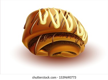 Pastry. Poppy seed bun.Butter roll.Confectionery.Vector illustration. The image on a white background.
