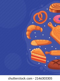 patrón de productos de pastelería en fondo azul