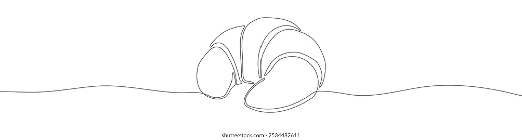 Pastry or roll continuous one line vector illustration. Crescent bun line art. Kifli or kipferl line drawing illustration