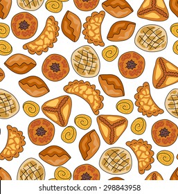 Pastry seamless pattern. Middle eastern food vector illustration. Summer fast food. 