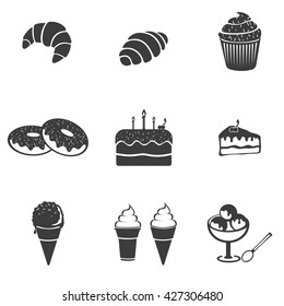 Pastry Set Icon. Flat Vector Illustration In Black On White Background.