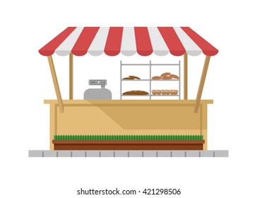 Pastry shop vector, Stall with bread and confectionery
