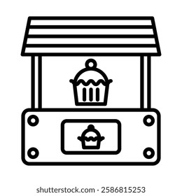 Pastry Stall Vector Line Icon Design