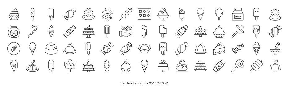 Pastry, Sugary Food and Desserts Collection of Thin Icons. Editable Stroke. Suitable for Web Sites, Books, Cards, Apps