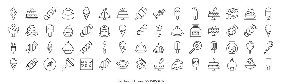 Pastry, Sugary Food and Desserts Outline Simple Linear Image Collection. Editable Stroke. Suitable for Web Sites, Books, Cards, Apps