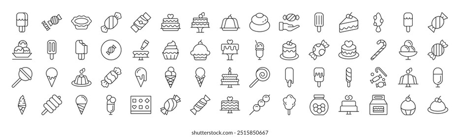 Pastry, Sugary Food and Desserts Related Line Icons for Web Sites, Books, Cards, Apps. Editable Stroke. Suitable for Web Sites, Books, Cards, Apps