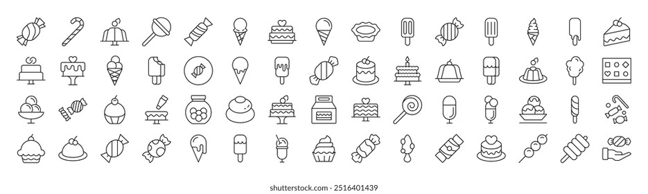 Pastry, Sugary Food and Desserts Related Icon Set. Editable Stroke. Suitable for Web Sites, Books, Cards, Apps 