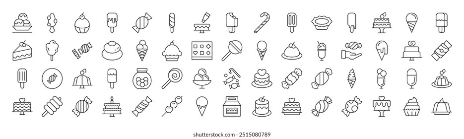 Pastry, Sugary Food and Desserts Set of Thin Icons. Editable Stroke. Suitable for Web Sites, Books, Cards, Apps