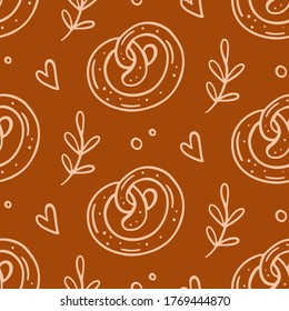 Konditorei, süße Bäckerei nahtlos Muster mit Backwaren. Backdesign. handgezeichnet gezeichnete Brotdoodle-Hintergrund für Wickelpapier, Verpackungsdruck, Cafeteria und Wallpaper