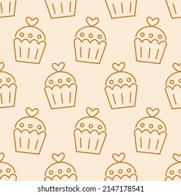 Pastry, sweet bakery seamless pattern with baked goods. Confectionery baking design. Hand drawn cupcakes muffins doodles background for wrapping paper, package print, cafeteria and shop wallpapers