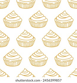 Pastelería, panadería dulce sin patrón con productos horneados. Cupcakes dibujados a mano y muffins doodles de fondo para envolver papel. Diseño de panadería de confitería. Impresión de paquetes, cafetería y Fondos de pantalla de la tienda