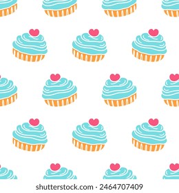 Pastelería, panadería dulce sin patrón con productos horneados. Diseño de panadería de confitería. Cupcakes dibujados a mano y muffins doodles de fondo para envolver papel, paquete impreso, cafetería y Fondos de pantalla de la tienda