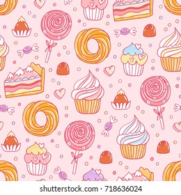 Pastry and sweets seamless pattern