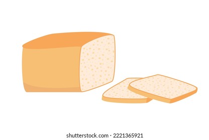 Pastry toast bread from wheat, piece bakery food. Square loaf with cut slice. Vector illustration