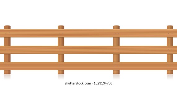 Pasture fence, wooden texture. Isolated vector illustration on white background.
