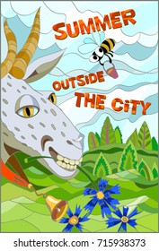 Pasture. The image of funny, cute animals. Characters for a cartoon, children's book, poster
