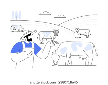 Pastures abstract concept vector illustration. Professional farmer looking at livestock in pasture, agribusiness industry worker, agricultural input sector, eating grass abstract metaphor.