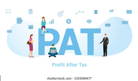 pat profit after tax concept with big word or text and team people with modern flat style - vector