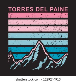 Patagonia mountain typography, tee shirt graphics, vectors