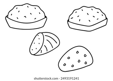 Patatas Bravas Line Art Artwork Spanish Cuisine Hand Drawing Illustration