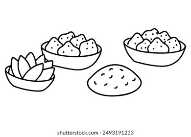 Patatas Bravas Line Art Design Monochrome Spanish Tapas Illustration