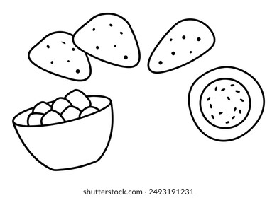 Patatas Bravas Line Art Illustration Minimalistic Spanish Tapas Hand Drawing